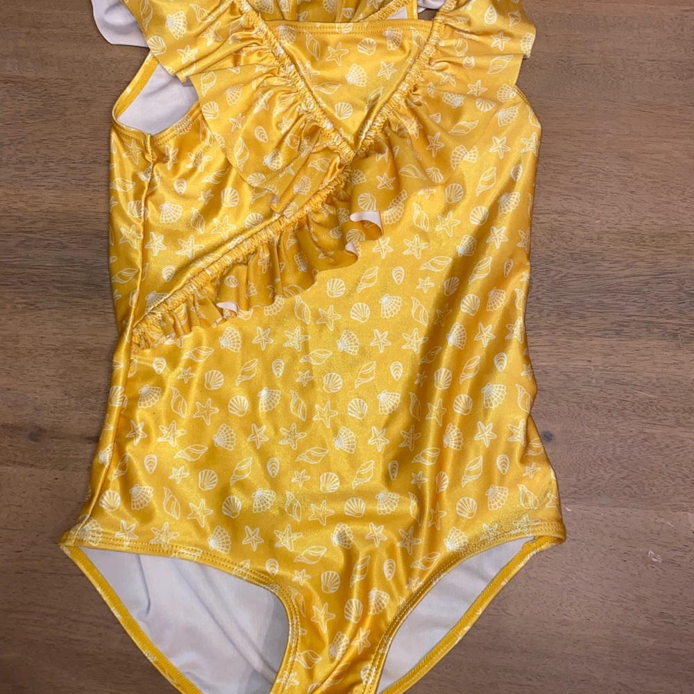 H&M Yellow One-Piece Swimsuit with Ruffle Detail